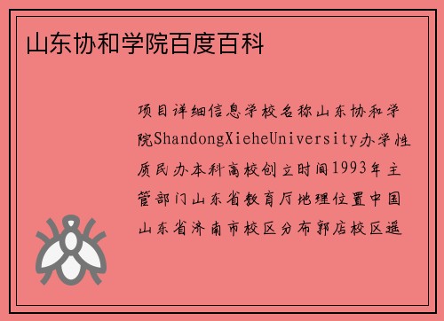 山东协和学院百度百科